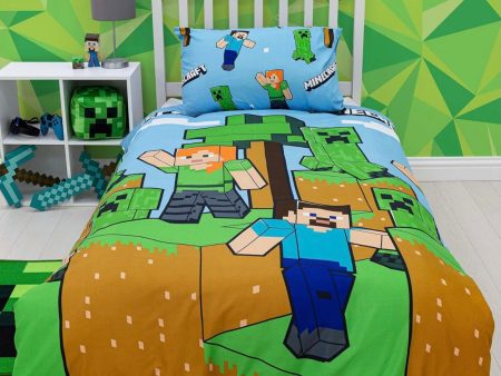 Minecraft Official Single Duvet Cover Set, Epic Design | Blue Reversible 2 Sided Bedding Duvet Cover Official Merchandise Including Matching Pillow Case Online Sale