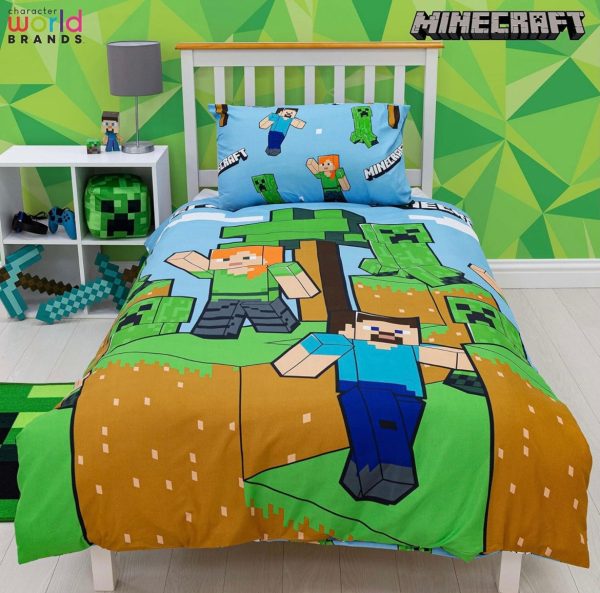 Minecraft Official Single Duvet Cover Set, Epic Design | Blue Reversible 2 Sided Bedding Duvet Cover Official Merchandise Including Matching Pillow Case Online Sale