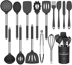 Umite Chef Kitchen Utensil Set, 15pcs Silicone Cooking Kitchen Utensils Set, Cooking Tools Turner Tongs Spatula Spoon for Nonstick Heat Resistant Cookware - (Black) Online