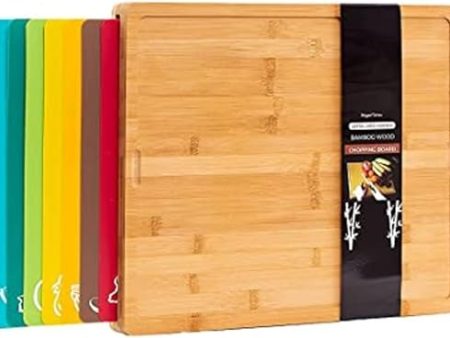 8 in 1 Extra Large Bamboo Wooden Chopping Boards Set with 7 Colour Coded PP Mats (Meat Bread Fish Cheese Dairy) Organic Antibacterial Odour Resistant Dishwasher Safe (42 X 34 X 3.5cm) Discount