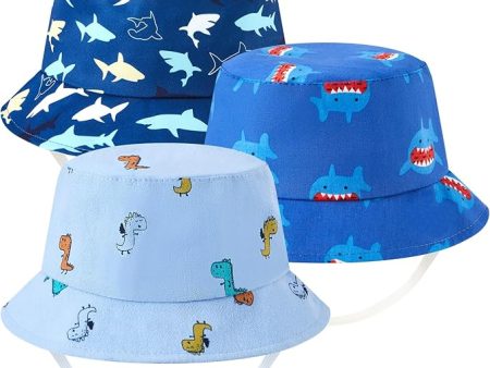 3 Pcs Baby Boys Bucket Hat Beach Toddler Sun Hat with Adjustable Strap Shark Dinosaur Pattern Baby Summer Hat For Cheap